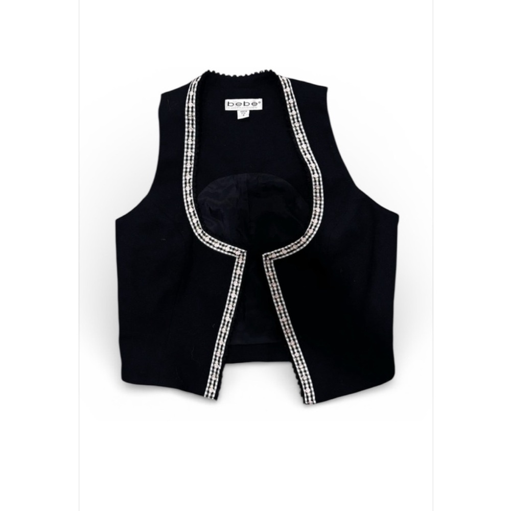 Vintage Bebe San Francisco Black Vest USA Made Plaid Trim Rare Y2K Size 4